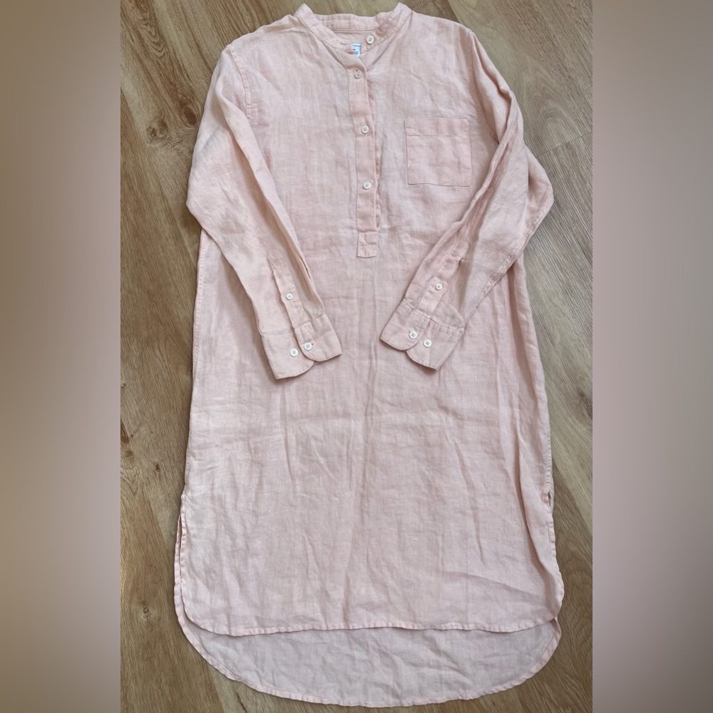 Linen shirt dress pale peach mandarin collar $179 Mr. Mrs. Mood medium - Picture 6 of 7